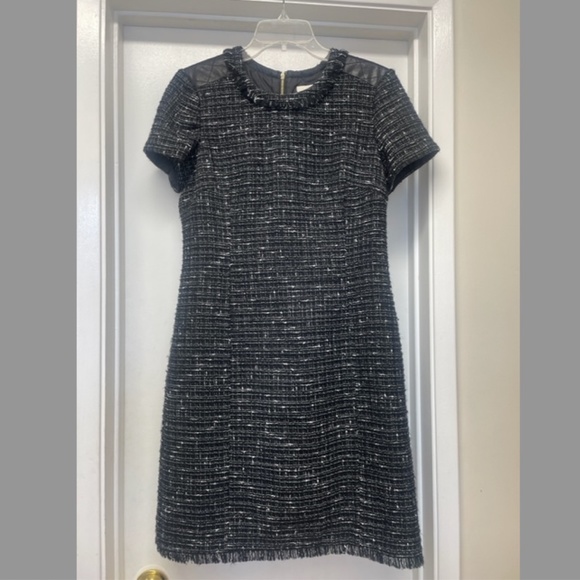 KATE SPADE Black Tweed Woodland Dress w Lamb Leather Trim - Picture 3 of 11